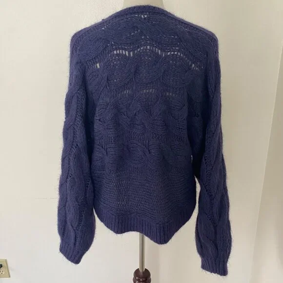 Farm Rio Cable Knit Sweater Wool Blend Blue - Picture 7 of 13